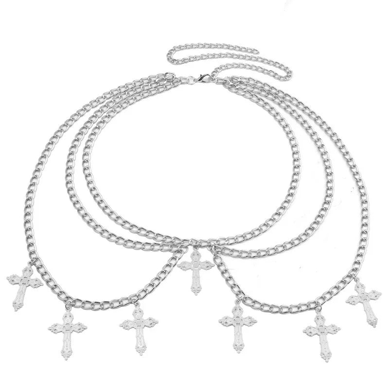 Cross waist chain women's waist jewelry niche waist decoration versatile temperament cool punk hot girl personal body chain