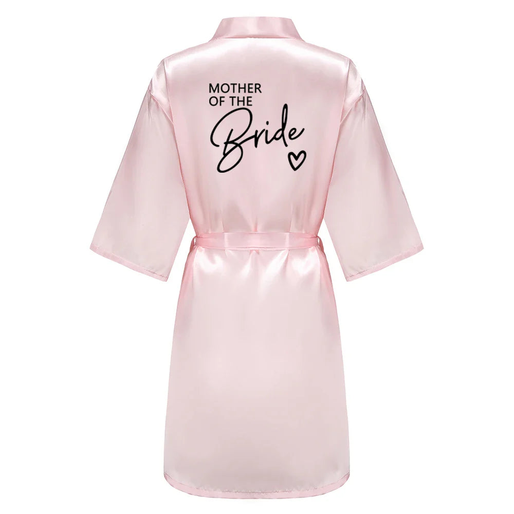 Wedding Party Team Bride Robe With Black Letters Kimono Satin Pajamas Bridesmaid Bathrobe SP003