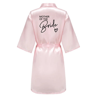 Wedding Party Team Bride Robe With Black Letters Kimono Satin Pajamas Bridesmaid Bathrobe SP003