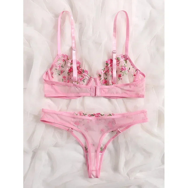 New Sexy Lace Floral Lingerie Set Women's Underwear Transparent Bra Party Sets Lace Lingerie Bra Set Underwear Set S-XL Size