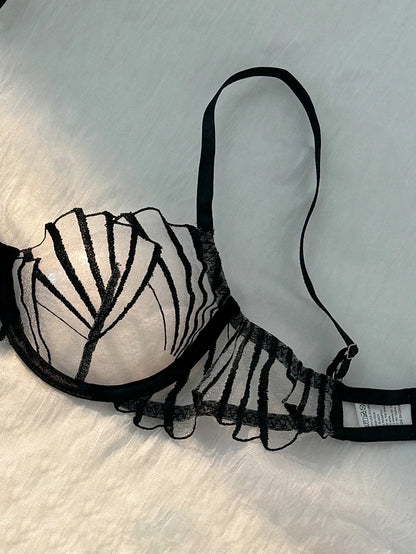 2pcs Women's Bra Set Sexy Lace Mesh Lingerie Set Ultra Thin Breathable Comfortable Lightweight Scallop Transparent Lingerie Set