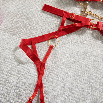 Fancy Metal Chain Sexy Lingerie 5Pcs Sets Luxury Hollow Out Bras And Panties Garters Underweat Suit Sensual Erotic Intimate Set