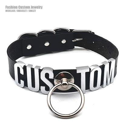 Sexy Punk Large Ring Pendant Customized Letters Collars Choker Necklace DIY Personalized Buckle Hoop Chocker Jewelry Cosplay