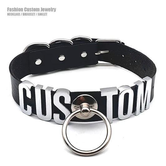Sexy Punk Large Ring Pendant Customized Letters Collars Choker Necklace DIY Personalized Buckle Hoop Chocker Jewelry Cosplay