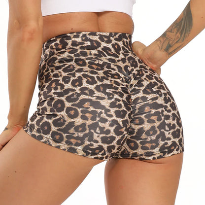 Sexy Booty Shorts Women Quick Drying Push Up Femme Shorts High Waist Workout Gym Shorts Stripe Leopard Fitness Running Shorts