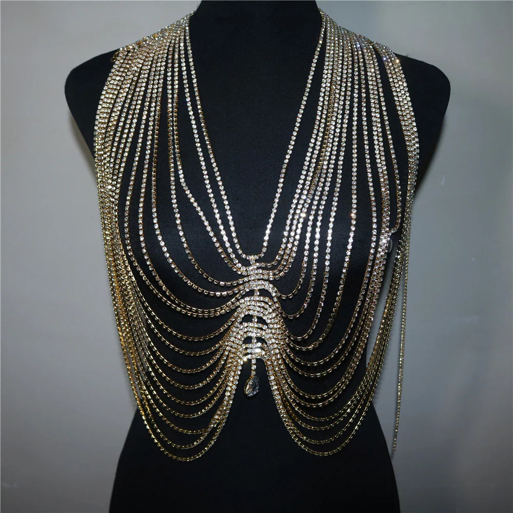 2022 New Crystal Tassel Drop Pendant Top Body Chain Bra for Women Luxury Rhinestone Body Bralette Chest Chain Bikini Jewelry
