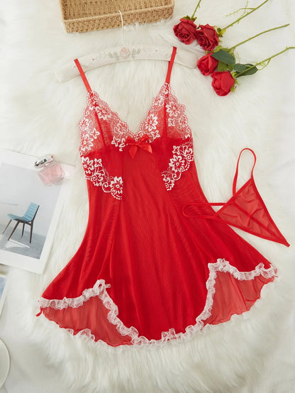 2025 Sexy Lingerie Set – European Lace Babydoll Nightwear, Sheer Teddies for Women