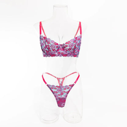 Aesthetic Floral Erotic Lingerie Set with Multi-color Lace Deluxe Comfortable Underwear with Thong