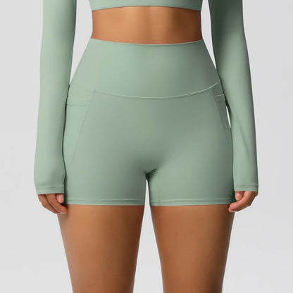 Women Sports Short With PocketedYoga Legging Shorts Squat Proof High Waist Fitness Tight Shorts Quick Drying Cycling Workout Gym
