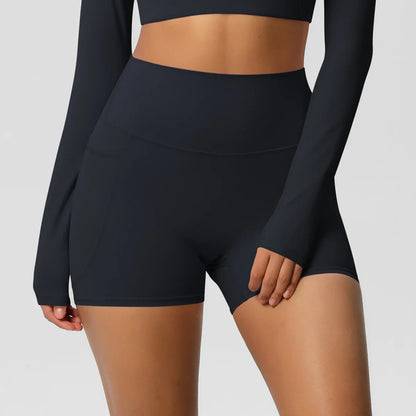 Women Sports Short With PocketedYoga Legging Shorts Squat Proof High Waist Fitness Tight Shorts Quick Drying Cycling Workout Gym