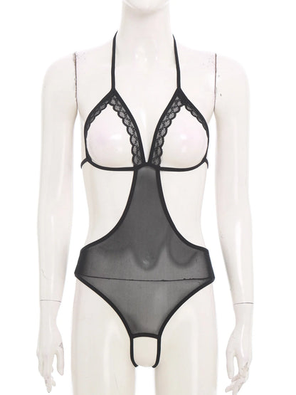 Adult Women Sheer Mesh Teddies Breast Hollow Out Opening Butt Flaunting Bodysuits Leotard for Exotic Dating Role Play Nightwear