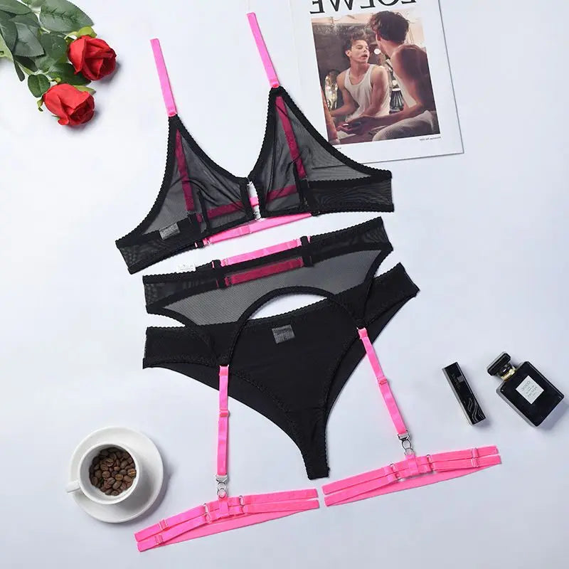 Lace Babydoll Open Bra Set Women's Intimates Sexy Bra G-String & Lingerie Sets Transparent Bralette Set Erotic Sexy Underwear