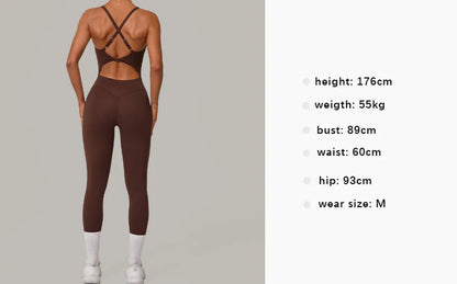 Sexy Hollow Cross Backless Sporty Tight Jumpsuit Woman Sportswear Summer One Pieces Outfit Gym Fitness Overalls Yoga Jump Suit