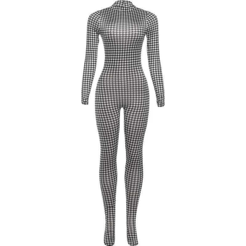 Weird Puss Sexy Foot Jumpsuit Women Snake Print Autumn Trend o-Neck Full Sleeve Stretch Skinny Street Clubwear Zip Slim Overalls