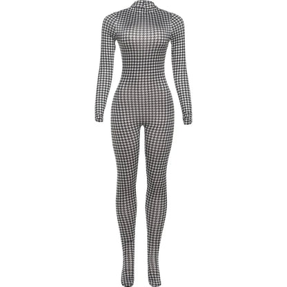 Weird Puss Sexy Foot Jumpsuit Women Snake Print Autumn Trend o-Neck Full Sleeve Stretch Skinny Street Clubwear Zip Slim Overalls