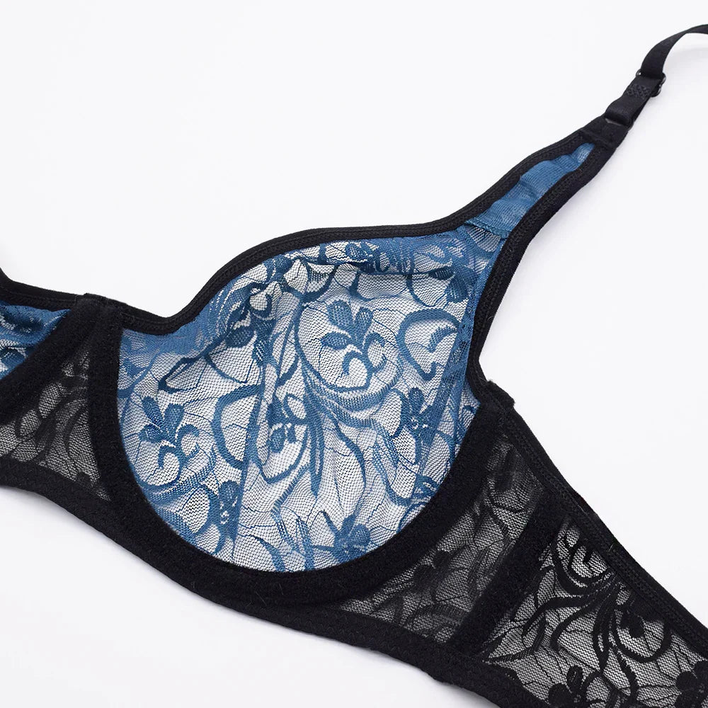 Womens Underwear Lace Bras Underwire BH Hollow Out Embroidery Sexy Lingerie Tops Plus Size  Brassiere A B C D Cup
