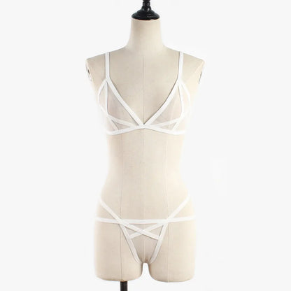 Women Sexy Lingerie Corset Solid Erotic Mesh Transparent Bra Panty Lingerie Underwear Set Lenceria Erotica Mujer Sexi Babydoll