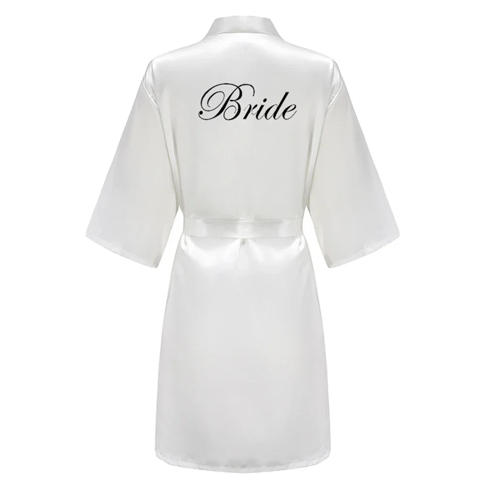 Wedding Party Team Bride Robe With Black Letters Kimono Satin Pajamas Bridesmaid Bathrobe SP003