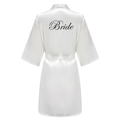 Wedding Party Team Bride Robe With Black Letters Kimono Satin Pajamas Bridesmaid Bathrobe SP003