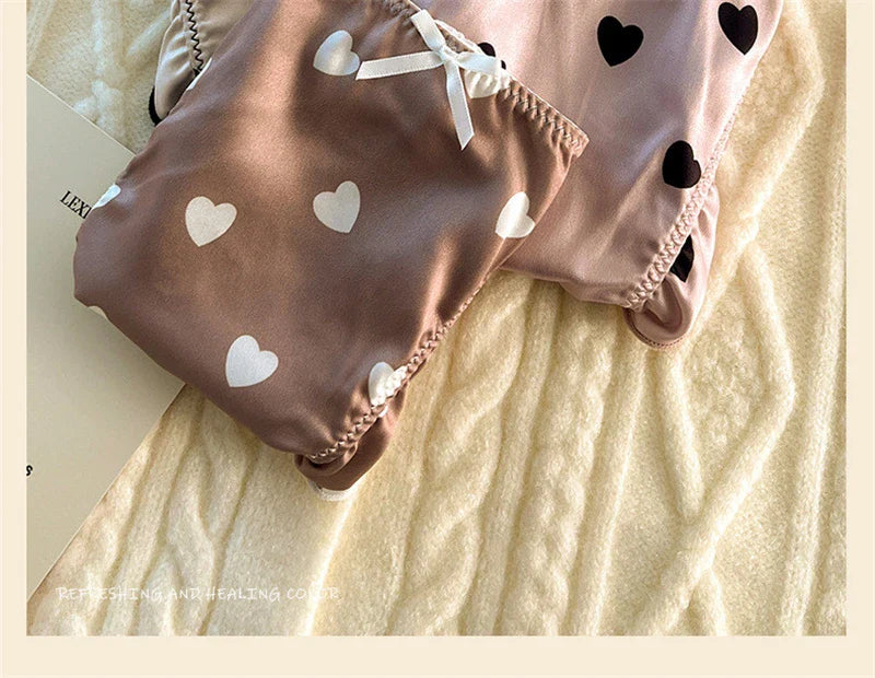 Sexy lingerie women Satin tangas lace ropa interior femenina sweet calzones para mujer plus size panties heart underwear women