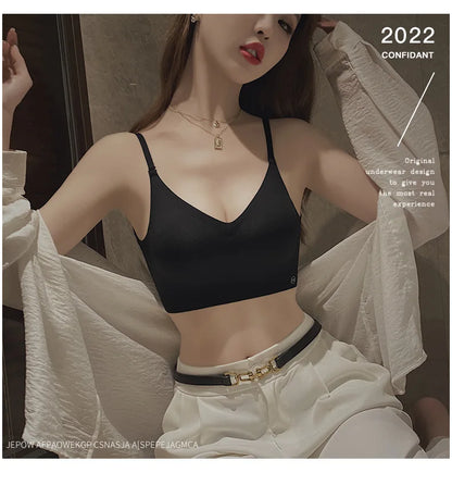 Sexy Large Backless U-shaped Beautiful Back Sling Underwear Women's Thin Section Seamless Small Chest Gathered Strapless Bra