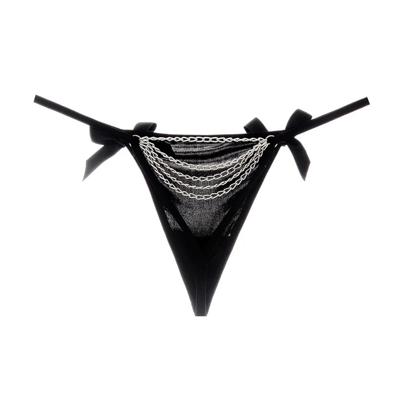 Hot Sexy Women Panties Lace Metal Chain G String Girls Briefs Mesh Hollow Out Thong Erotic Underwear Low Waist Female Intimates