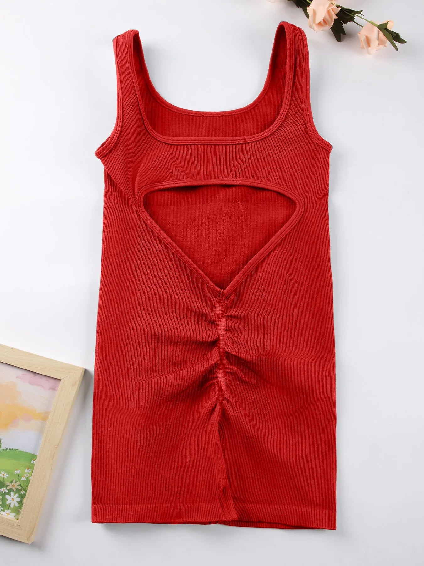 1PCS Backless Yoga Suit U Neck Sleeveless Sports Jumpsuit Solid Colour Threaded Stretch Women Bodysuit Without Bust Pads