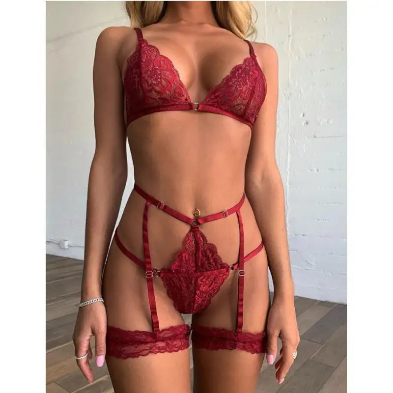 2024 Floral Lace Underwire Female Sexy Costumes Women Bra And Panty Garters Sexy Lingerie Sets Women's Thong Set Sexy Bodysuit