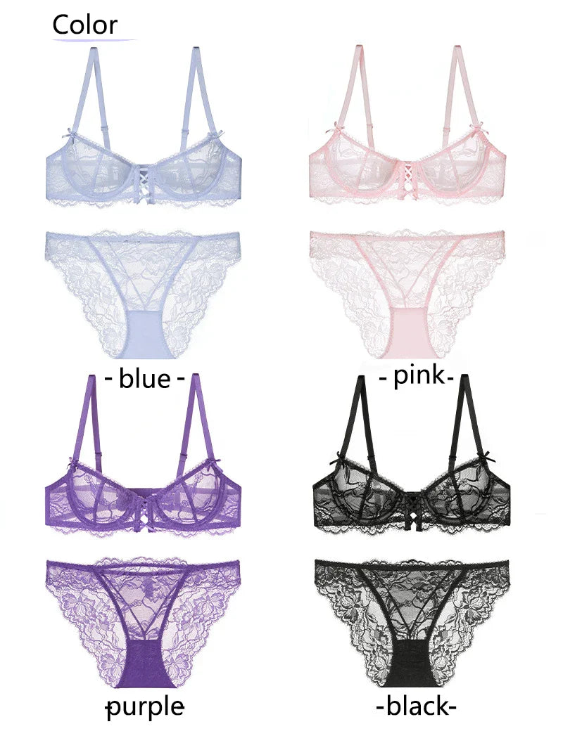 Logirlve Ultra-Thin Hollowed-Out Lace Bra Set for Women Push up Breast Brassiere Sexy Embroidery Underwear Lingerie Ladies