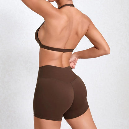 Wholesale Sportswear Woman Gym Set 2025 Sport Bra Shorts Outfit Yoga Clothes Fitness Clothing Kit Push Up Workout Activewear Red
