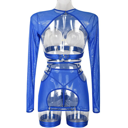Diccvicc Long Sleeve Lingerie Sexy Sheer Mesh Porn Top Crotchless Skirt Naked Bandage Women Underwear Uncensored Erotic Costume