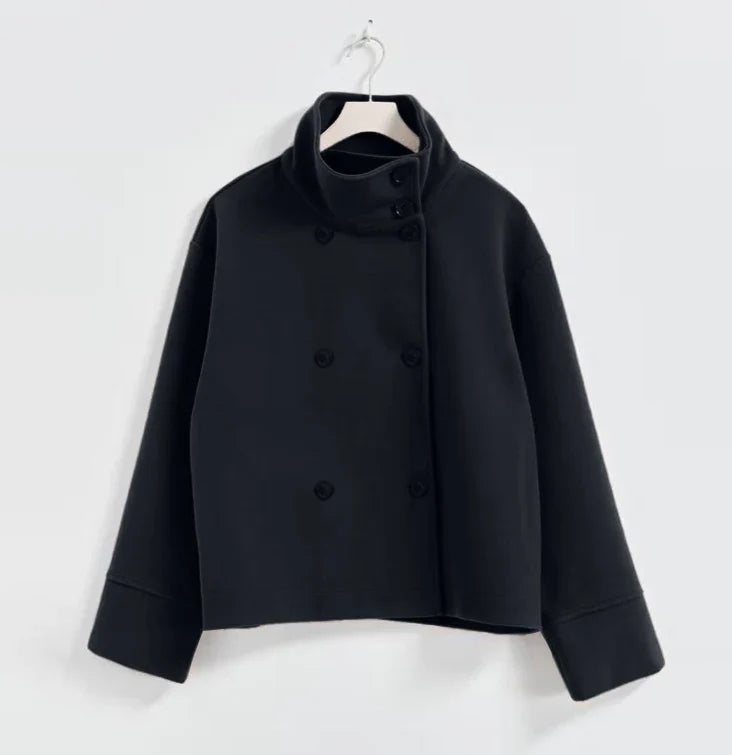 Urban Black Woolen Blend Coats Women Stand Collar Single-breasted Long Sleeve Thick Warm Jacket 2025 Autumn Winter Lady Outwear