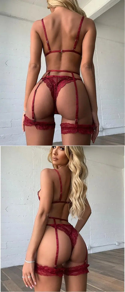 2024 Floral Lace Underwire Female Sexy Costumes Women Bra And Panty Garters Sexy Lingerie Sets Women's Thong Set Sexy Bodysuit