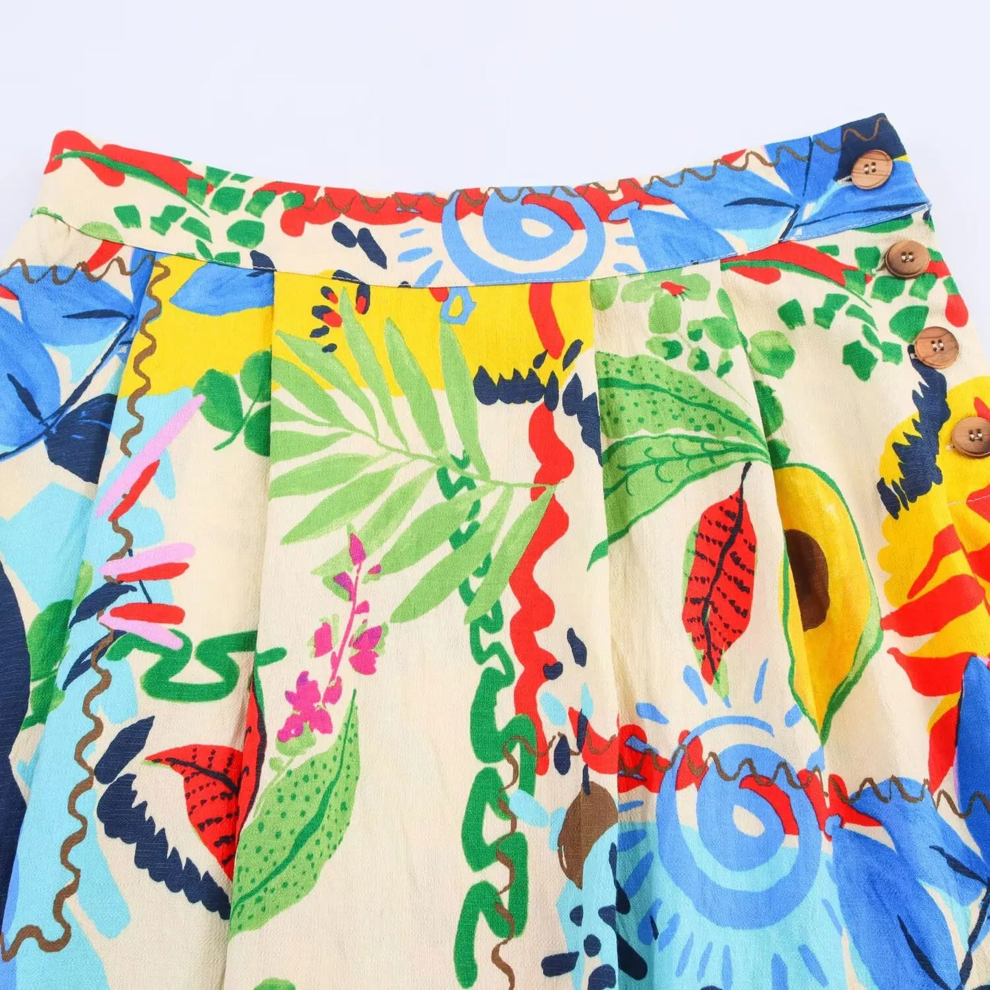 HH Women 2 Piece Set Sexy Sleeveless Backless Print Buttons Mini Sling Top+Elegant High Waist Buttons Beach Midi Skirt
