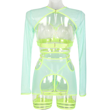 Diccvicc Long Sleeve Lingerie Sexy Sheer Mesh Porn Top Crotchless Skirt Naked Bandage Women Underwear Uncensored Erotic Costume