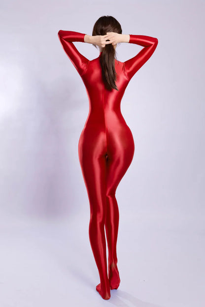 M XL Unisex Shiny Catsuit Bodystocking Long Back Zipper Open Crotch Bodysuit Tights Leotard Conjoined Unitard Jumpsuit Teddies