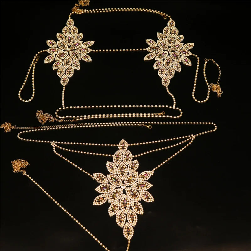 Women's Body Jewelry Body Chain Rhinestone Bikini Flower-Shaped Chest Chain Underwear Sexy Nightclub Party Dance Underwear