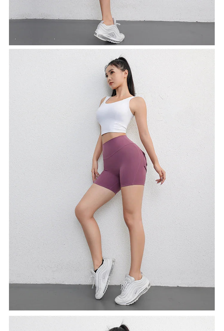 Peach Butt Fitness Shorts Women's Exercise Three-Quarter Pants Cargo Air Dry Pocket Yoga Tight Lift Summer