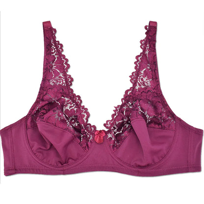Women Plus Size Bra Breathable Sexy Lingerie Perspective Brassiere Floral Lace Bras Unlined Underwire Female Underwear