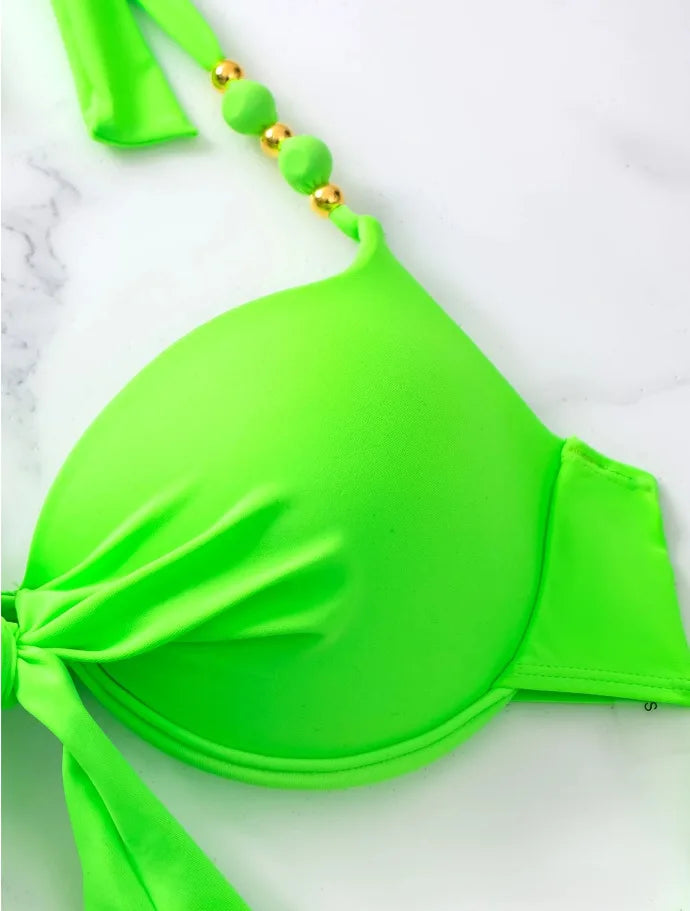 2024 New Print 2-piece Swimsuit for Women,hard Cup Suspender Push Up Bikini Set,summer Beach Vacation Backless Bathing Suit