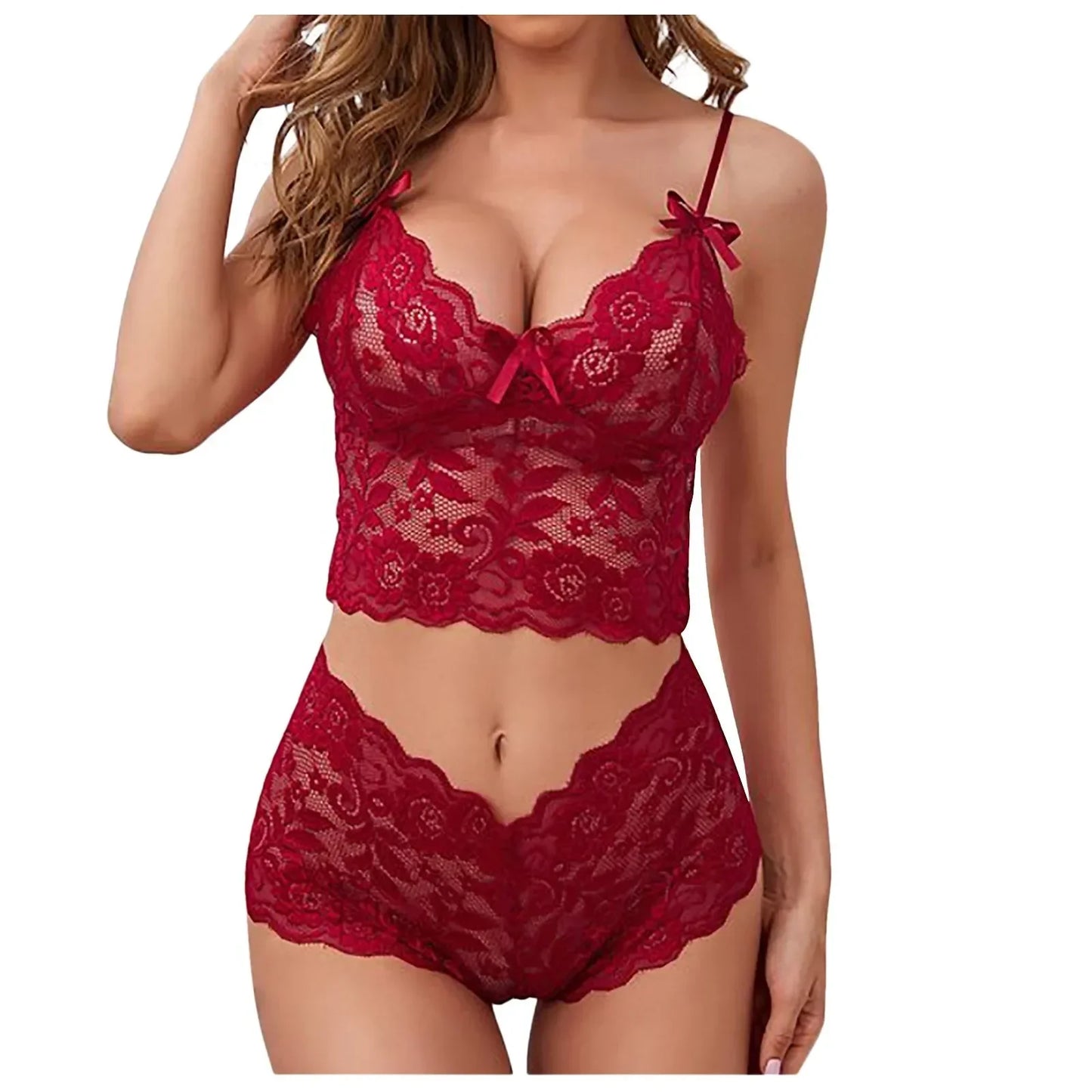 New 2Pcs/Set Women Lingerie Women Bra Sexy Breathable Lace Two Piece Lace Bra Nightwear Sets For Female With Bow Ropa De Mujer