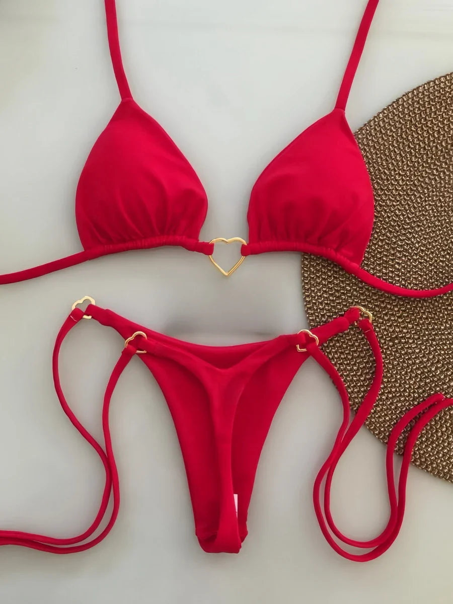 Para Praia 6 Colors Solid Brazilian Bikini Micro Swimwear T-back Swimsuit Women Sexy Biquini 2025 Thong Bikini Set Bathing Suit