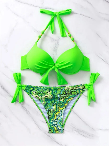 Summer Bikini New Underwired Bra Push Up Swimsuit Women Chest Knot Bow Bathing Suit Outfits Ties Swimwear Women Swimming Suit XL