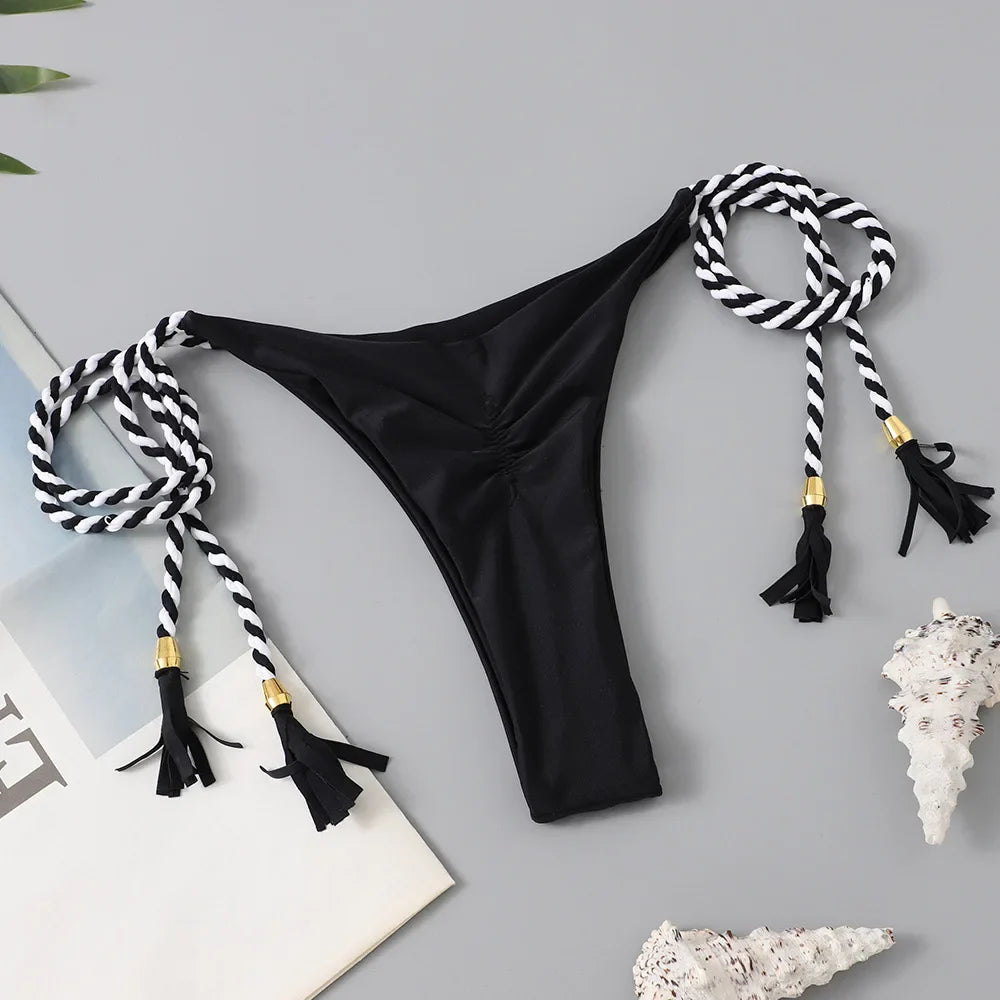 Sexy Swimsuit Women Triangle Bikinis Set Thong Bandage Swimsuits Solid Color bathing suit  Two Piece String Swimear Beach Wear