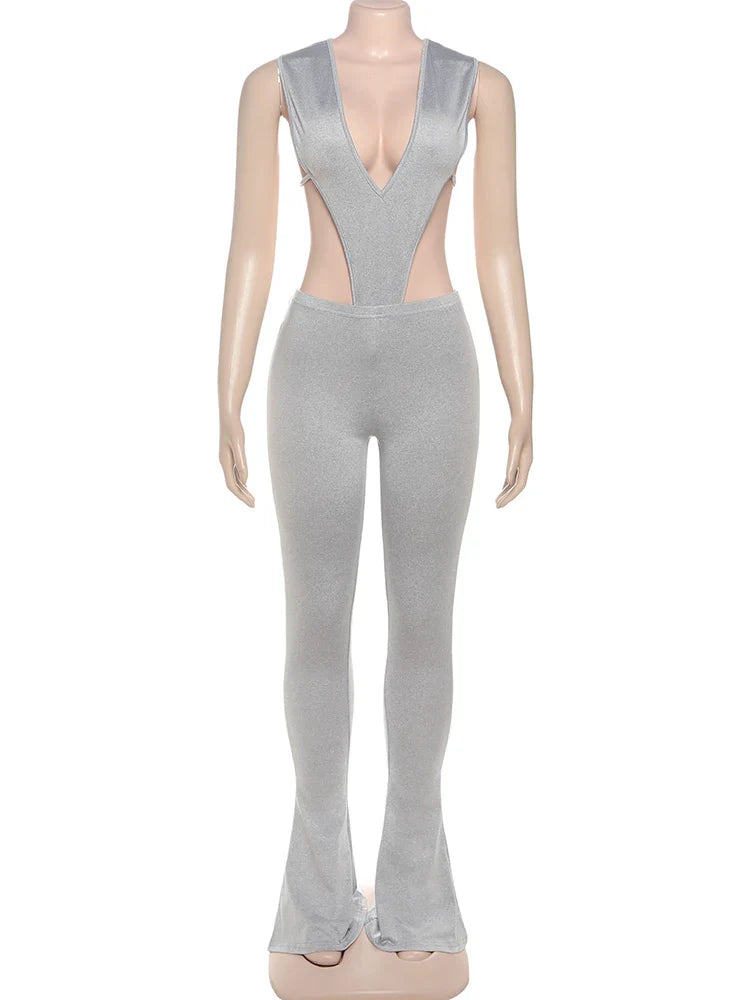 Weird Puss Sexy Hipster Women Tracksuit 2 Piece Set Deep V-Neck Sleeveless Bodysuit+Leggings Matching Hipster Streetwear Outfits