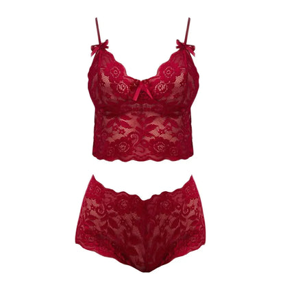 New 2Pcs/Set Women Lingerie Women Bra Sexy Breathable Lace Two Piece Lace Bra Nightwear Sets For Female With Bow Ropa De Mujer
