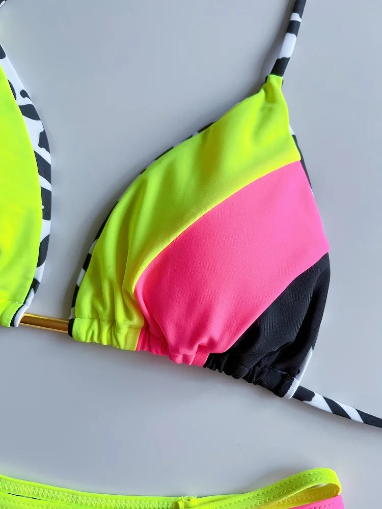 RUOTONGSEPT 2023 Sexy Spliced Swimsuit Women Swimwear Tiger Stripe Print Micro Bikini Set Brazilian Biquinis Beach Bathing Suit