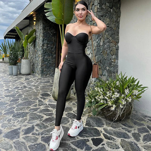 CUTENOVA Autumn And Winter New Women'S Solid Color Strapless Slim Sexy Big Backless Sleeveless Pencil Jumpsuit Elegant Lady