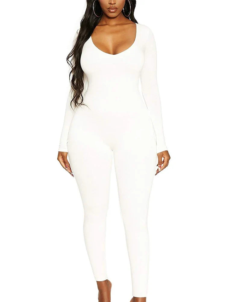 Spring and Summer New Women's Jumpsuit Long Sleeve Solid Color Skinny Jumpsuit Fashion Sports Fitness Jumpsuit Pullover