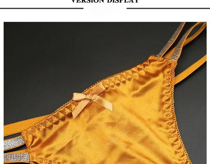 Sexy Silk Satin Thongs Hollow Out Fashion Solid Color Panties Cotton Crotch Low Waist Breathable Pure Color Women's Underwear